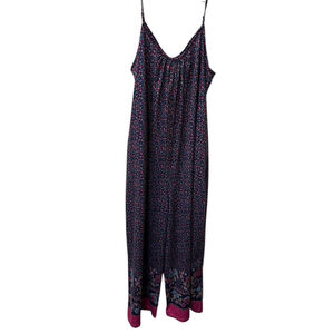 ANRABESS Jumpsuit Women Large Blue‎ w/ Pink Floral Spaghetti Straps Boho Hippie